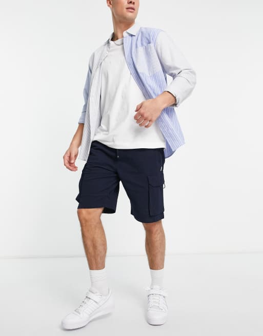 Jack & Jones Intelligence - Cargoshort van seersucker met trekkoord in marineblauw , 4 van 4