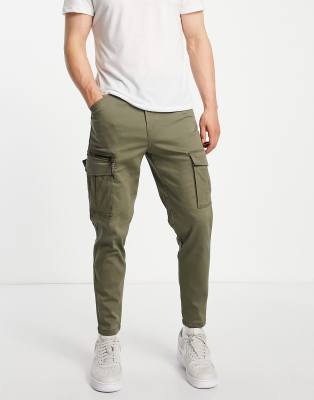 Jack Jones Intelligence Carrot Fit Cargo Pants In Khaki-green