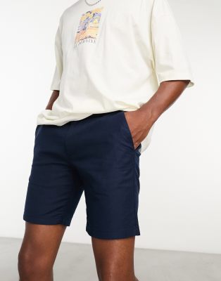 Jack & Jones Intelligence - Chino corti in lino blu navy 