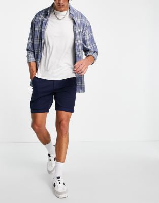 Jack & Jones Intelligence Chino Short With Drawstring In Navy In Navy