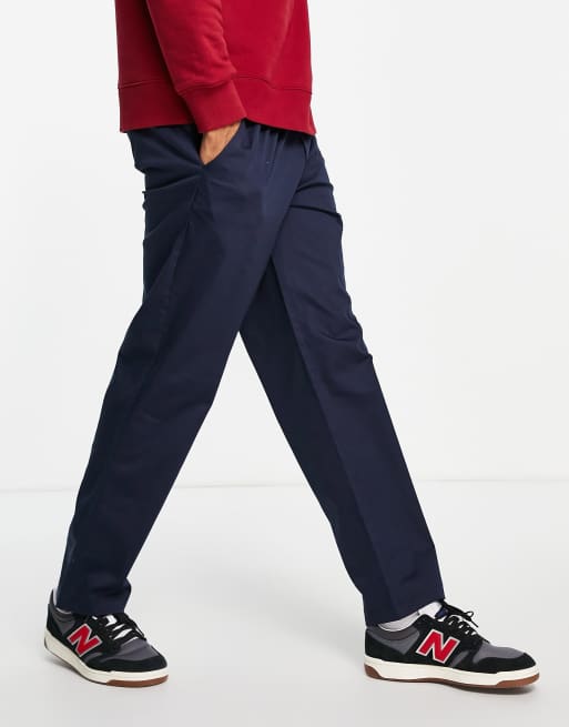 Jack & Jones Intelligence - Chino's met wijde pijpen en taille met trekkoord in marineblauw