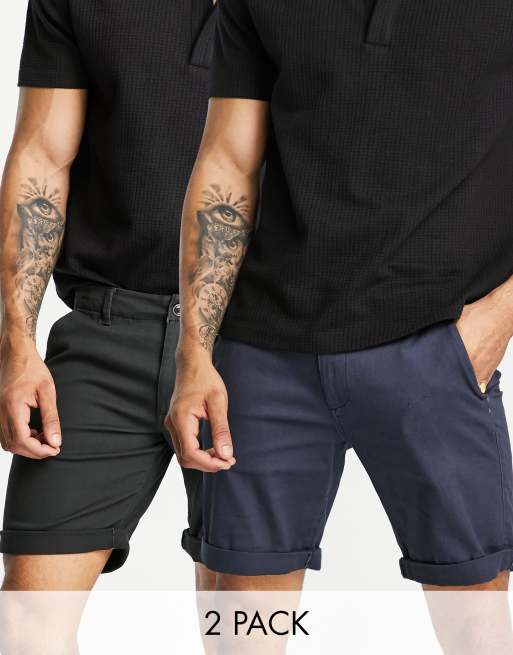 Jack & Jones Intelligence – Chinoshorts in Schwarz und Marineblau im 2er-Pack