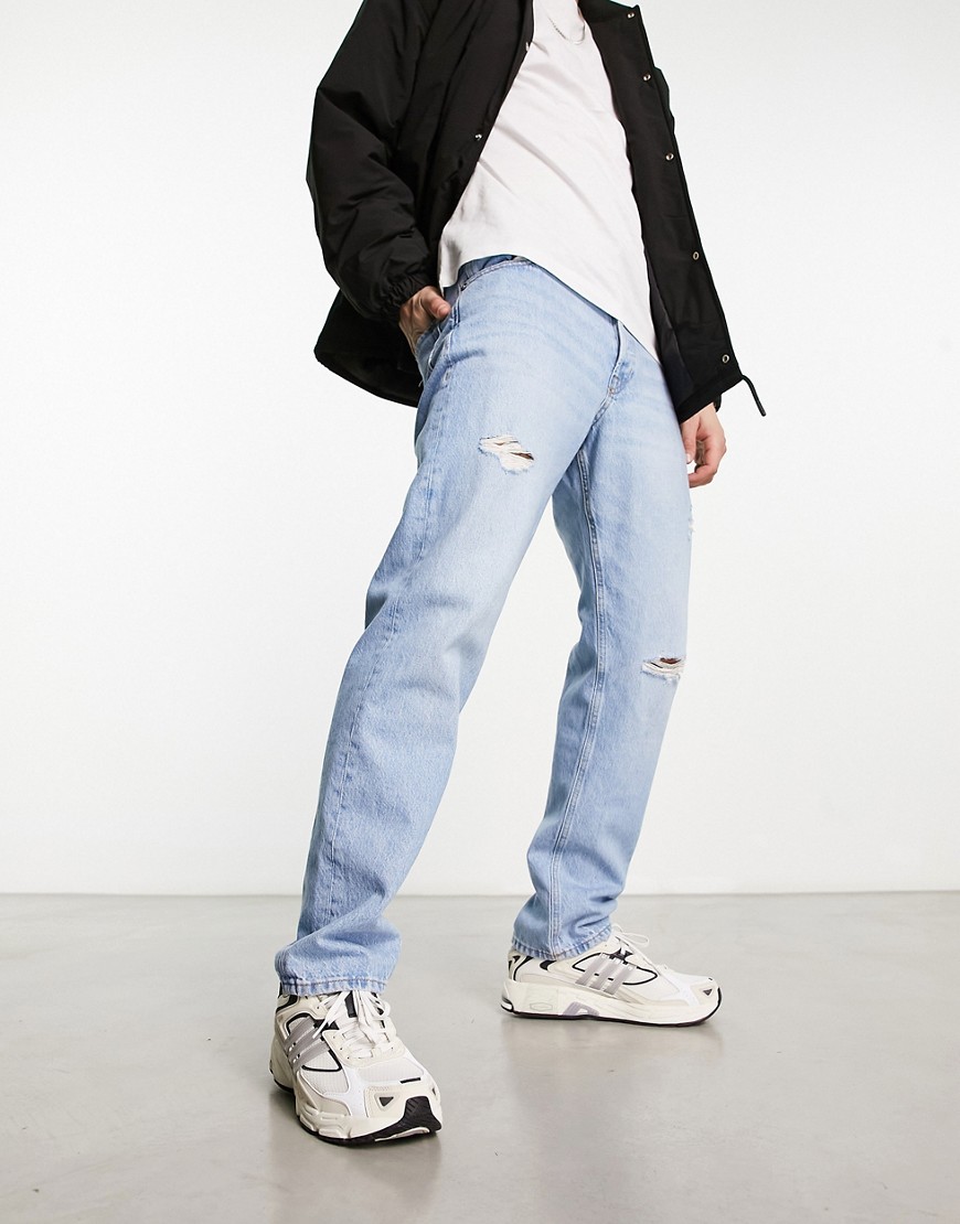 Jack & Jones Intelligence chris loose fit jean in light stone blue wash with rips