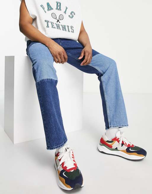 Jack & Jones Intelligence – Chris – Niebieskie luźne jeansy w patchworkowy wzór z efektem sprania