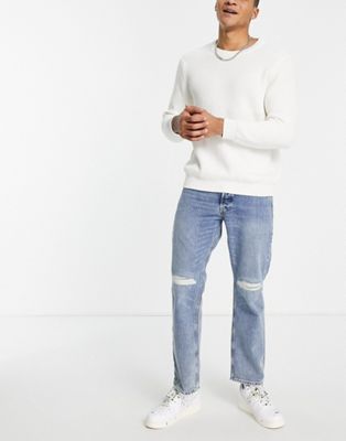Jack & Jones Intelligence Cliff skater jeans with ripped knees in blue