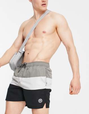 Jack & Jones Intelligence colour block swim short in black - ASOS Price Checker