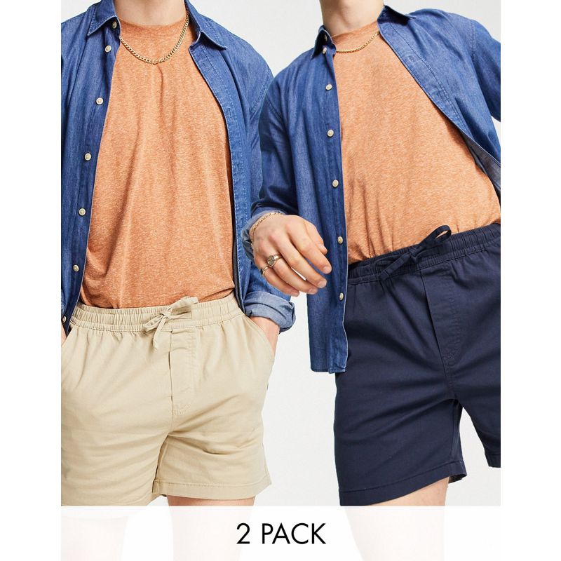 xhNPo Pantaloncini Jack & Jones Intelligence - Confezione da 2 paia di pantaloncini con coulisse colore blu navy e beige