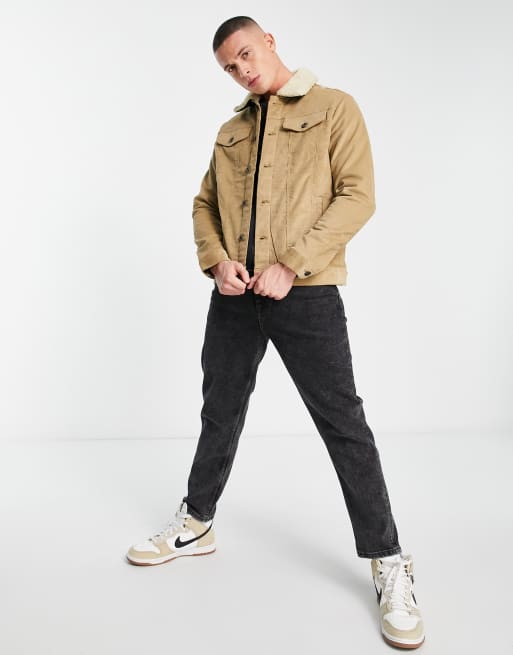 Jack & Jones Intelligence corduroy jacket with borg collar in