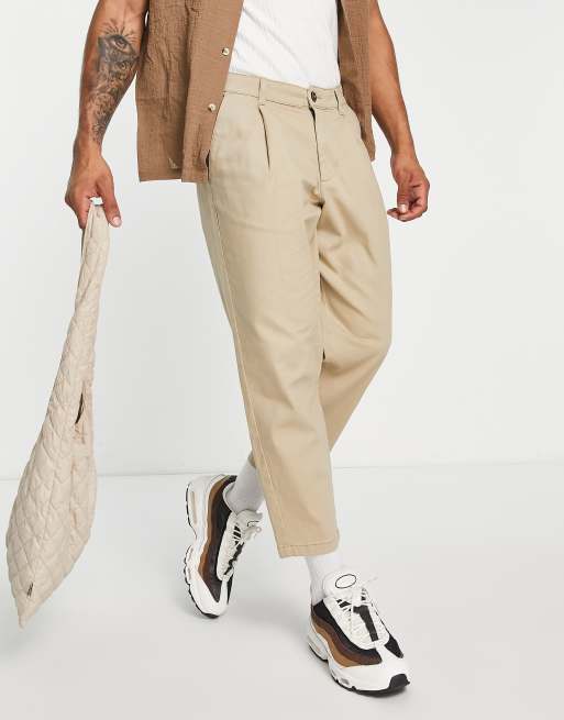 Jack & Jones Intelligence - Cropped chino's met wijde pijpen en plooi in beige
