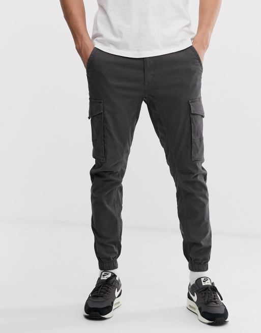 Jack Jones Intelligence cuffed cargo pant in grey