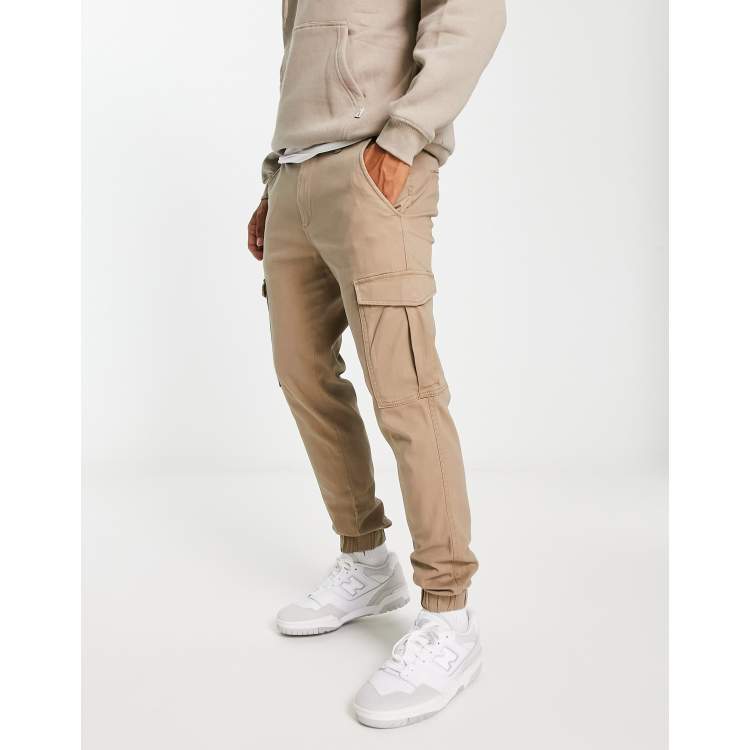 Slim Fit Cropped Cargo Pants - Beige - Men