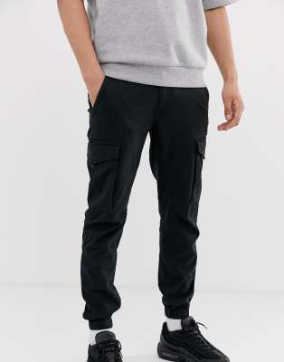 Jack & Jones Intelligence cuffed cargo trouser in black - ASOS Price Checker