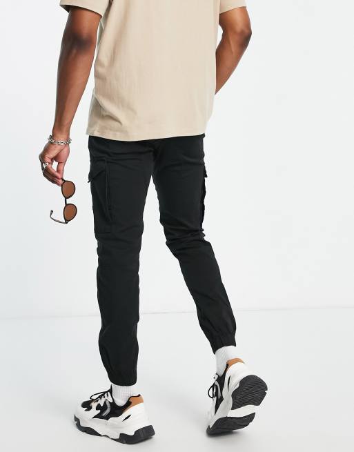 Jack & Jones Intelligence cuffed cargo pants in black 