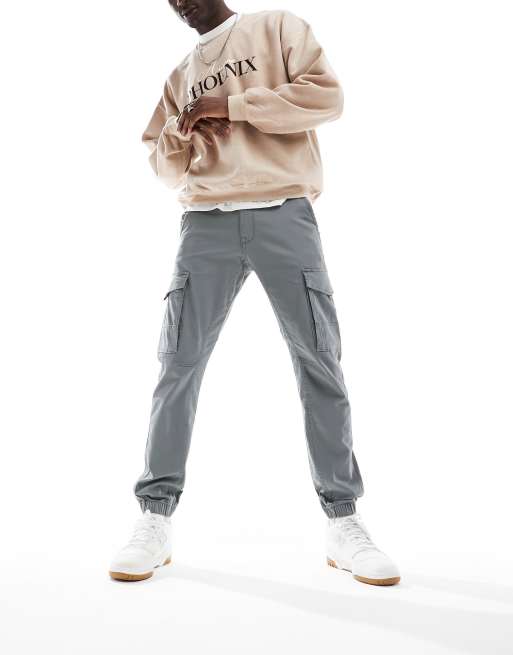 Jack & Jones Intelligence cuffed cargo pants in gray , 3 of 5