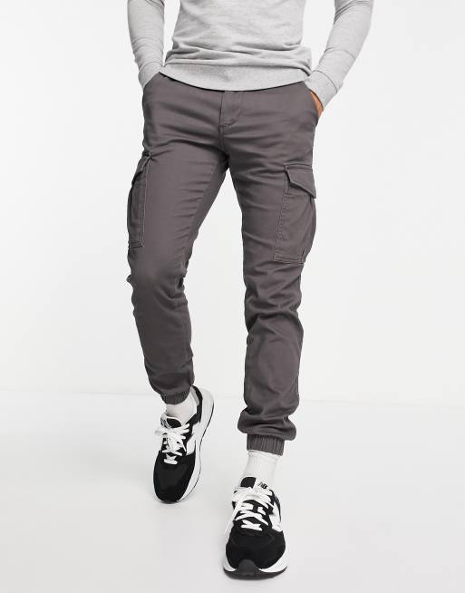 Jack & Jones Intelligence cuffed cargo pants in grey