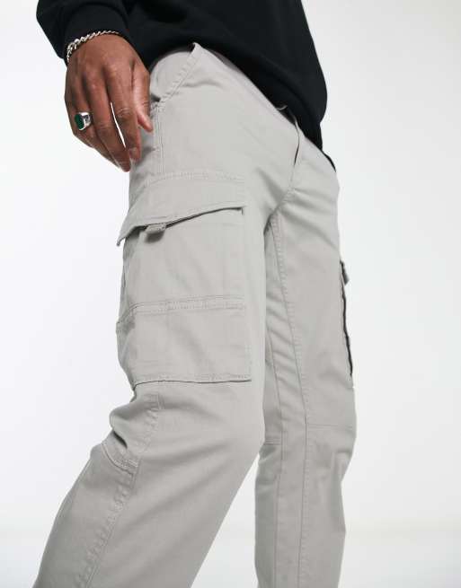 Jack & Jones Intelligence slim fit cargo pants in light gray