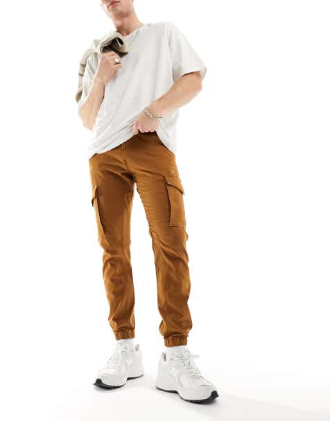 Jack & Jones Intelligence cuffed cargo trouser in camel - view 1