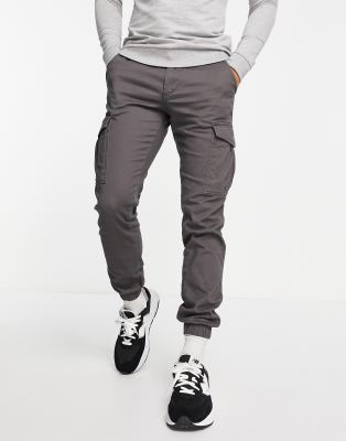 Jack & Jones Intelligence cuffed cargo trousers in grey