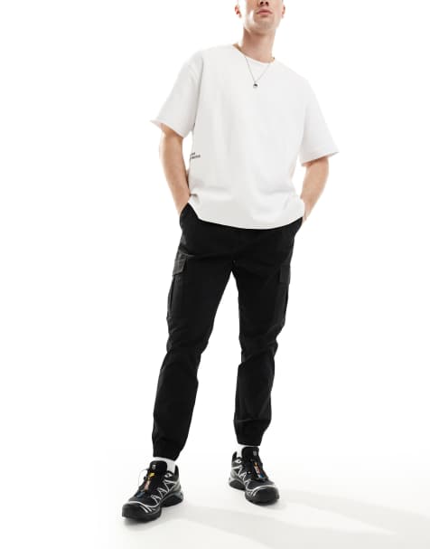Jack & Jones Intelligence poly cargo trouser in black 