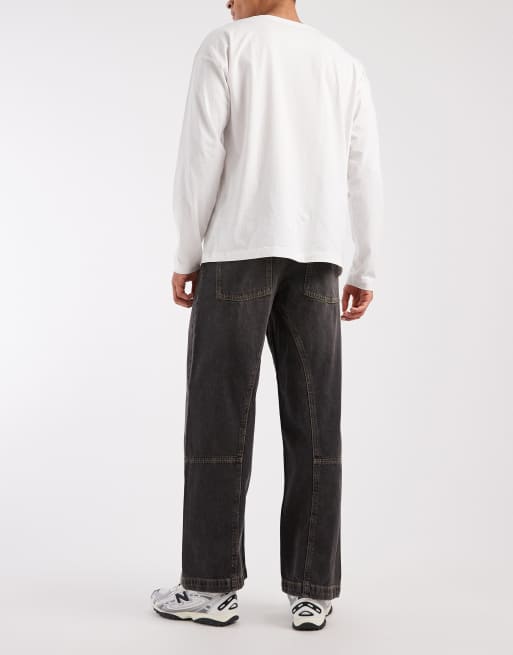Jack & Jones Intelligence - Dave - Jeans a fondo ampio nero slavato con cuciture a vista, 3 di 5