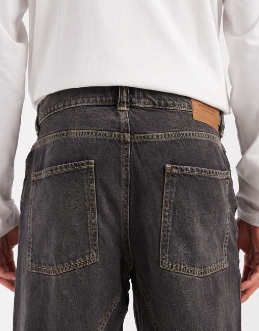 Jack & Jones Intelligence - Dave - Jeans a fondo ampio nero slavato con cuciture a vista, 4 di 5