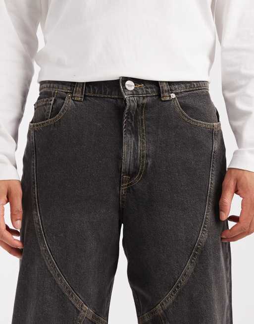 Jack & Jones Intelligence - Dave - Jeans a fondo ampio nero slavato con cuciture a vista, 5 di 5