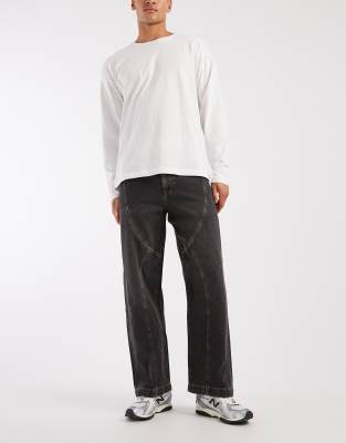 Jack & Jones Intelligence Dave Wide Leg Jeans With Seam Detail In Black