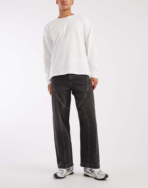 Jack & Jones Intelligence Dave wide leg jeans with seam detail in wash black