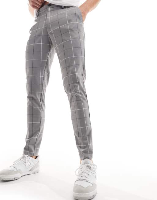 Jack & Jones Intelligence – Dopasowane eleganckie spodnie z szarego dżerseju w dużą kratę 