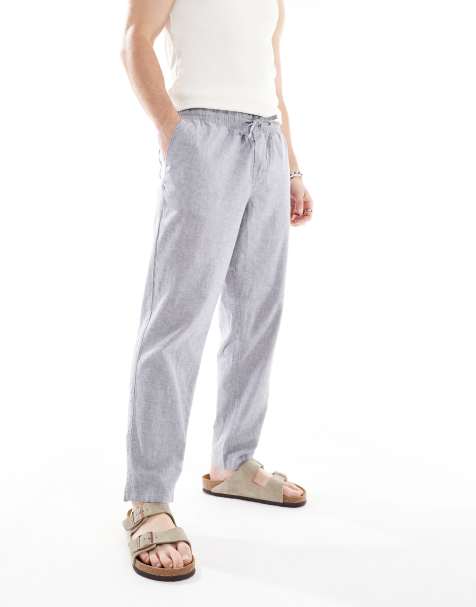 Jack & Jones Intelligence drawstring linen mix pants in blue - view 1