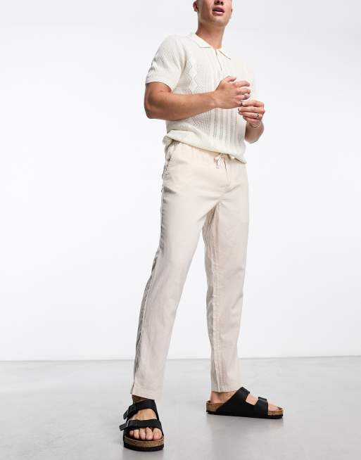 Linen Drawstring Trousers Beige