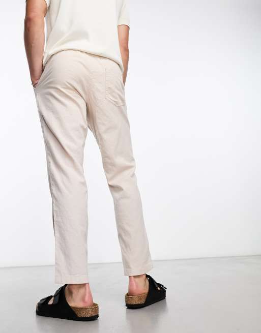 Jack & Jones Intelligence drawstring linen mix pants in cream