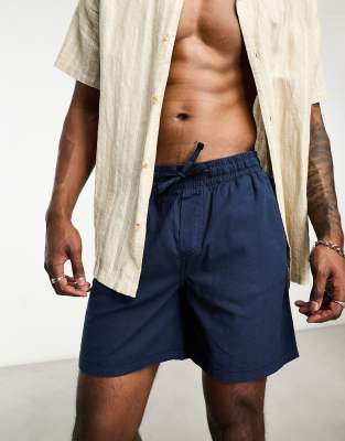 Jack & Jones Intelligence drawstring linen mix short in navy | ASOS