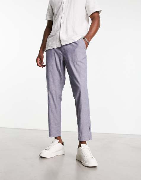 Jack & Jones Intelligence drawstring linen mix trouser in blue - view 1