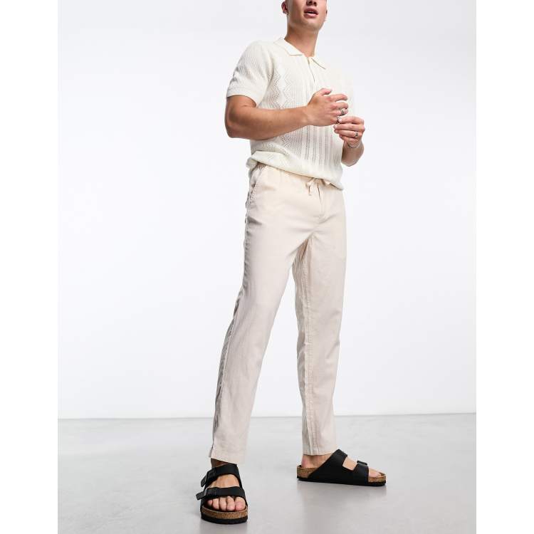 Jack & Jones Intelligence drawstring linen mix trouser in cream