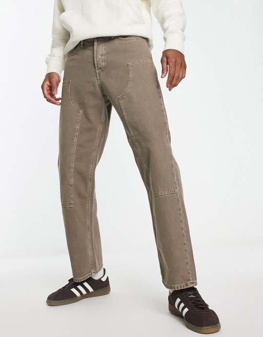 Jack & Jones Intelligence Eddie baggy fit carpenter jeans in washed brown