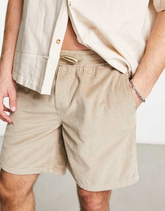 Jack & Jones Intelligence elasticized waist corduroy shorts in beige