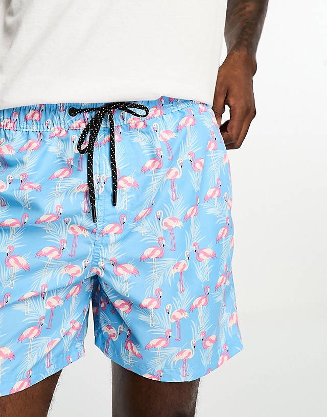 Jack & Jones - intelligence flamingo swim shorts in blue