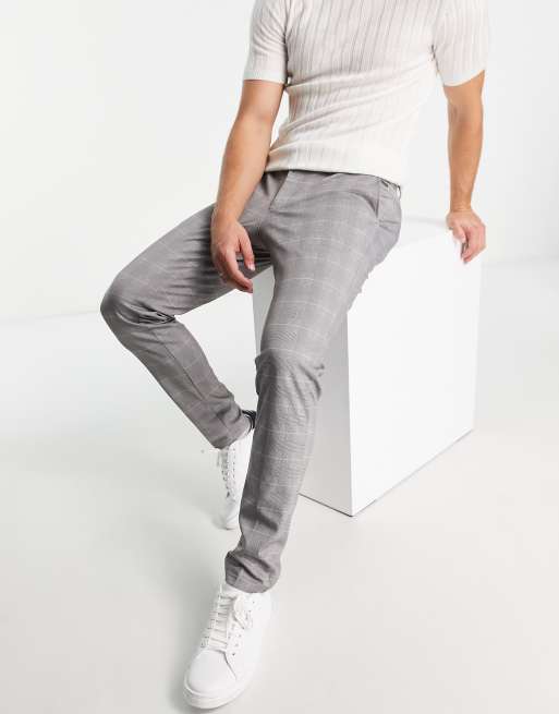 dauw Korst Aanpassingsvermogen Jack & Jones Intelligence - Geruite slim-fit broek van jersey in grijs |  ASOS