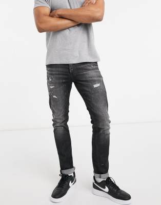 Jack & Jones Intelligence - Glenn - Jeans slim con schizzi di vernice, colore nero slavato
