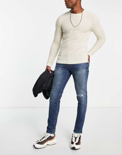Jack & Jones Intelligence - Glenn - Jeans slim super elasticizzati lavaggio medio con strappi