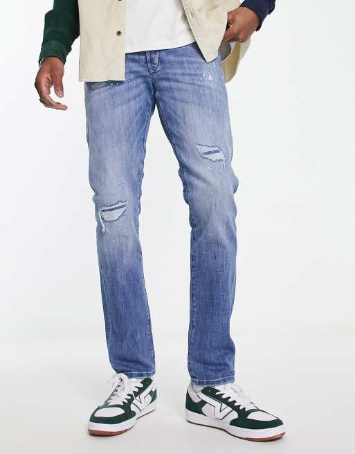 Jack & Jones Intelligence – Glenn – Schmal geschnittene Jeans in heller Waschung mit Plakette 