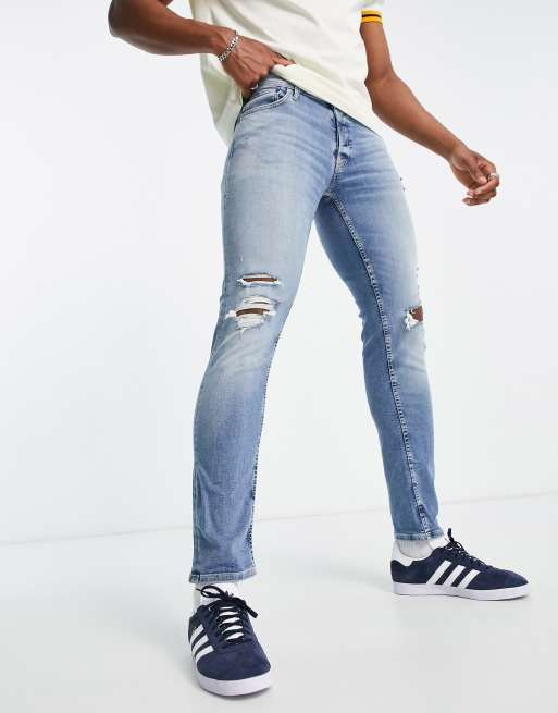 Jack Jones Glenn slim fit jean with rips in blue | ASOS