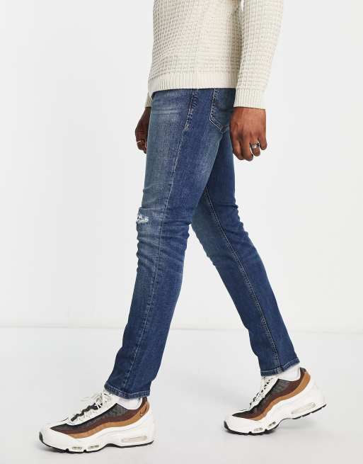 intern Tegenover maak het plat Jack & Jones Intelligence Glenn slim fit super stretch jeans with  abraisions in mid wash | ASOS