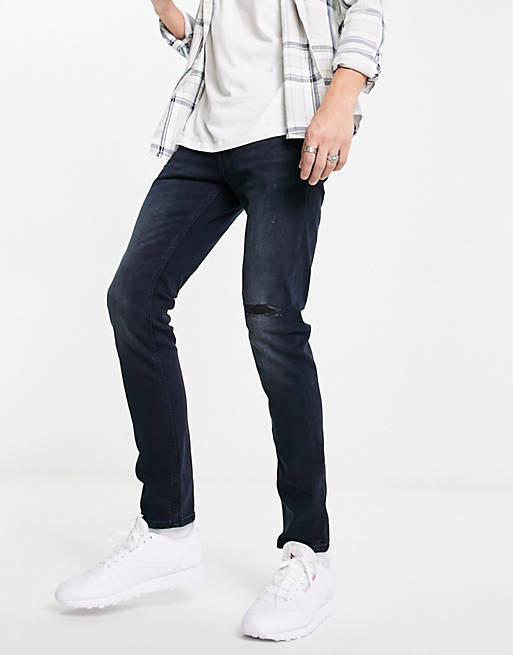 Jack & Jones Intelligence slim fit stretch jeans with rips in ASOS