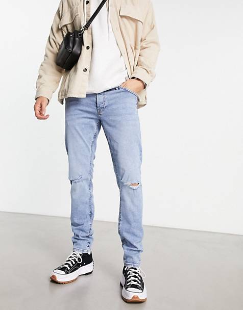 Mens Jeans Pull&Bear Jeans Save 14% Pull&Bear Denim Slim Fit Jeans With Rips in Blue for Men 