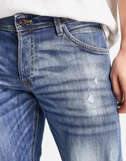 Jack & Jones Intelligence Glenn slim jeans with rips in dark blue ASOS