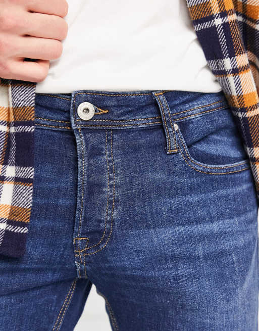 Jack & Jones - Intelligence Glenn - Smalle mellemblå jeans i tapered pasform, 3 af 4