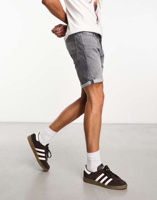 Jack & Jones Intelligence – Grå jeansshorts med smal passform