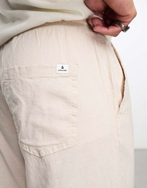 Jack & Jones Intelligence – Gräddvita byxor i linnemix med dragsko, 3 av 4